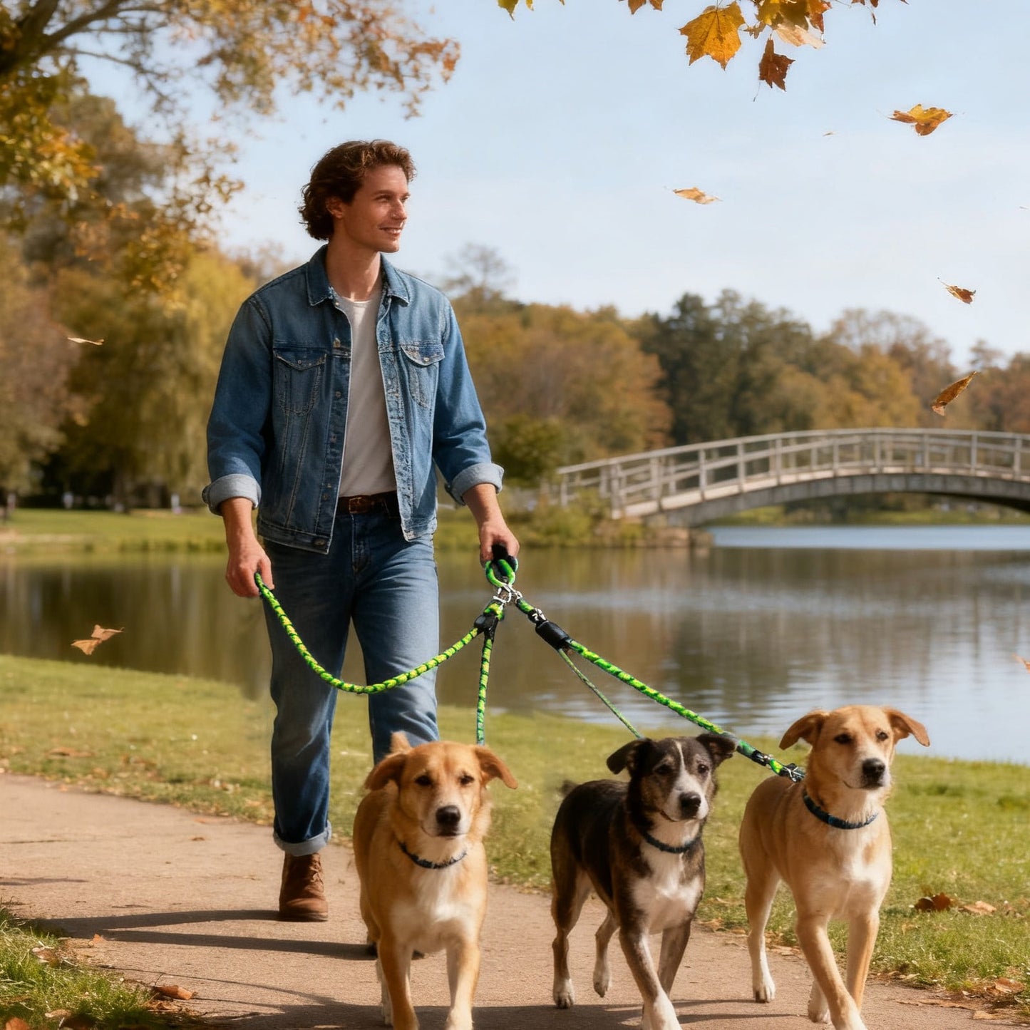 No-Tangle 3-Dog Bungee Leash | Heavy Duty | Reflective | Absorbing