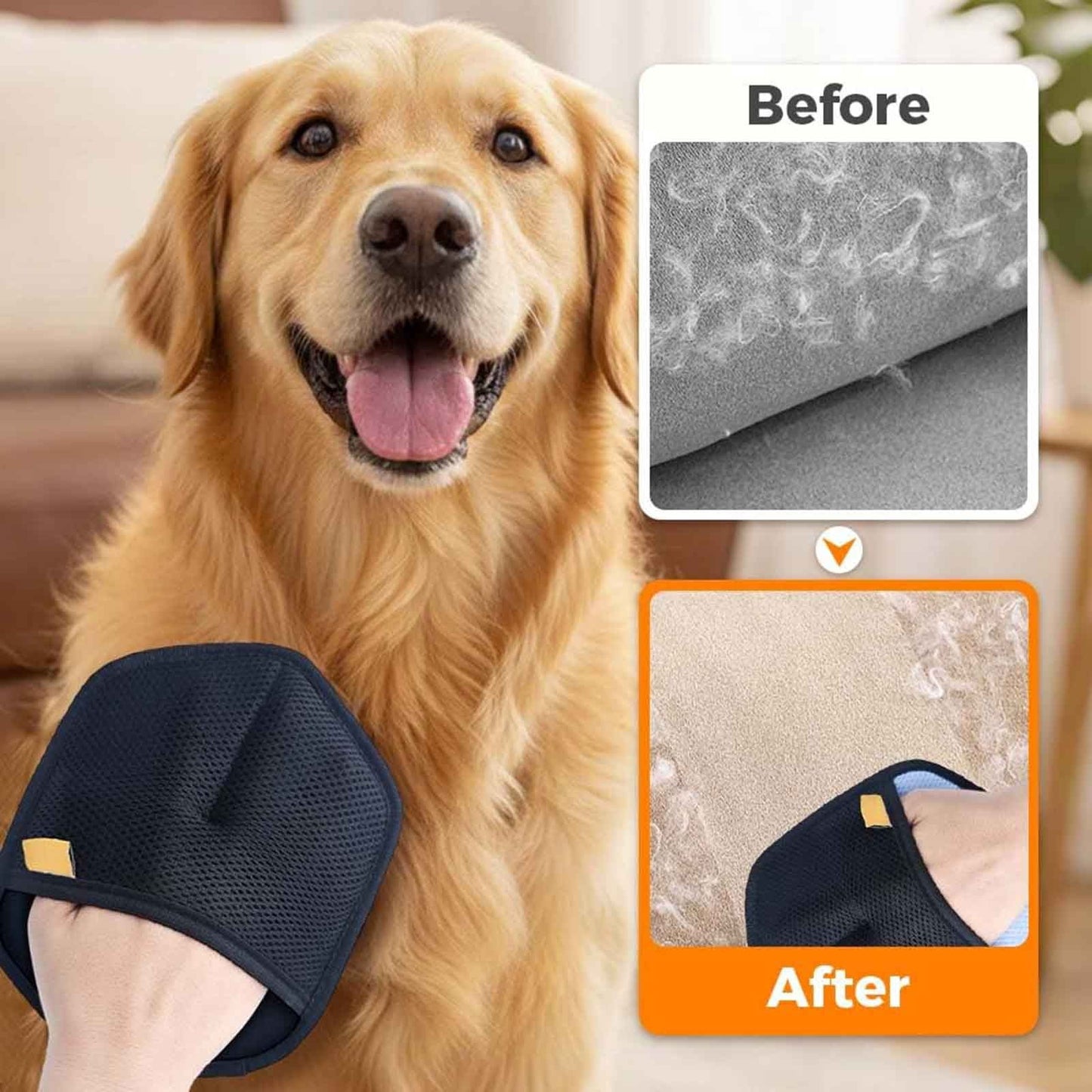 Blue & Orange Pet Static Electricity Hair Removal Gloves | Reusable | Dog & Cat