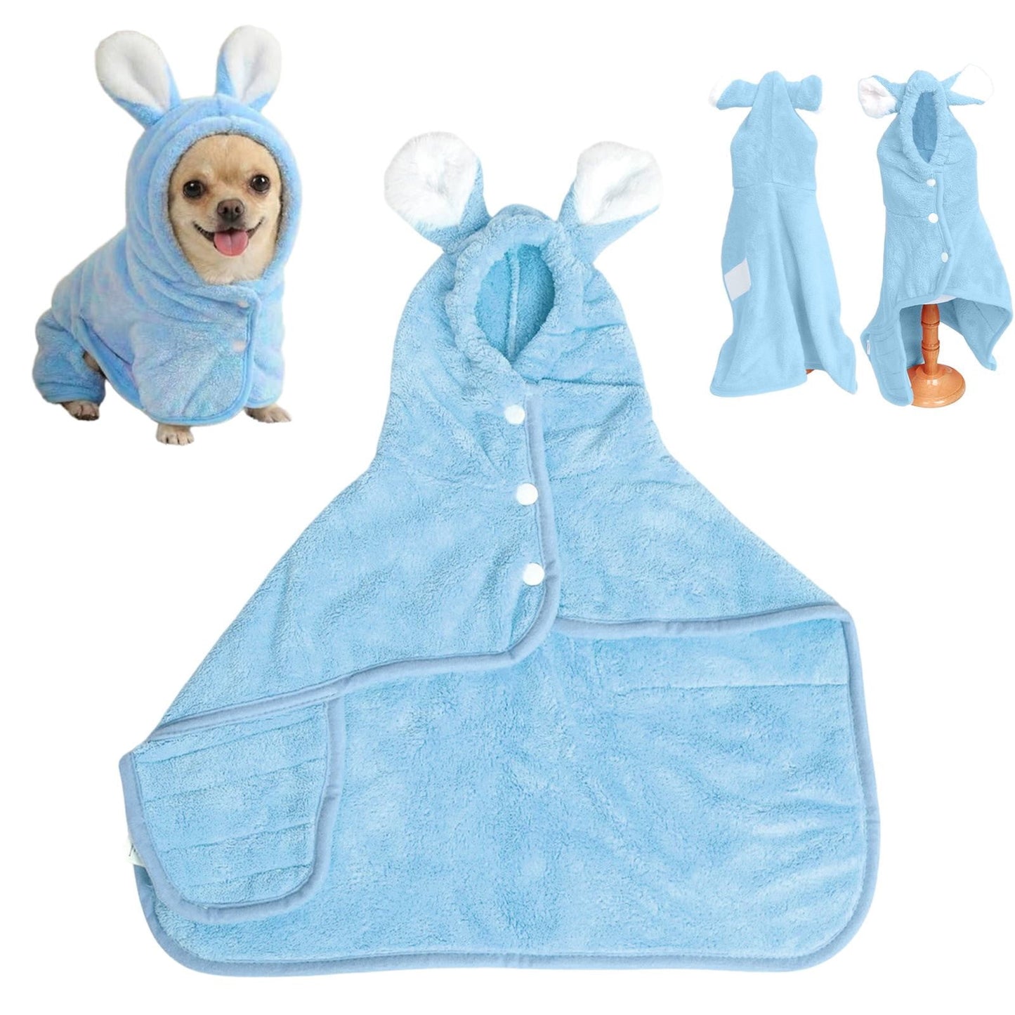 Puppy Bathrobe with Hood | Absorbent Fast-Drying Dog Robe Towel | XS Blue