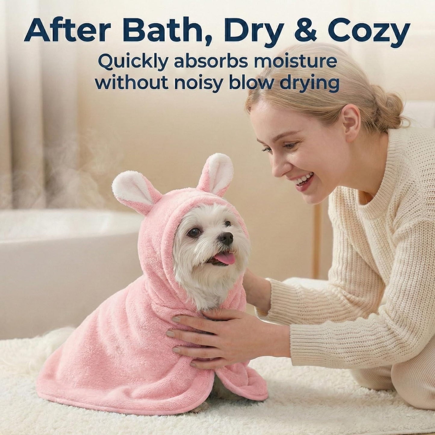 Puppy Bathrobe with Hood | Absorbent Fast-Drying Dog Robe Towel | XS Pink