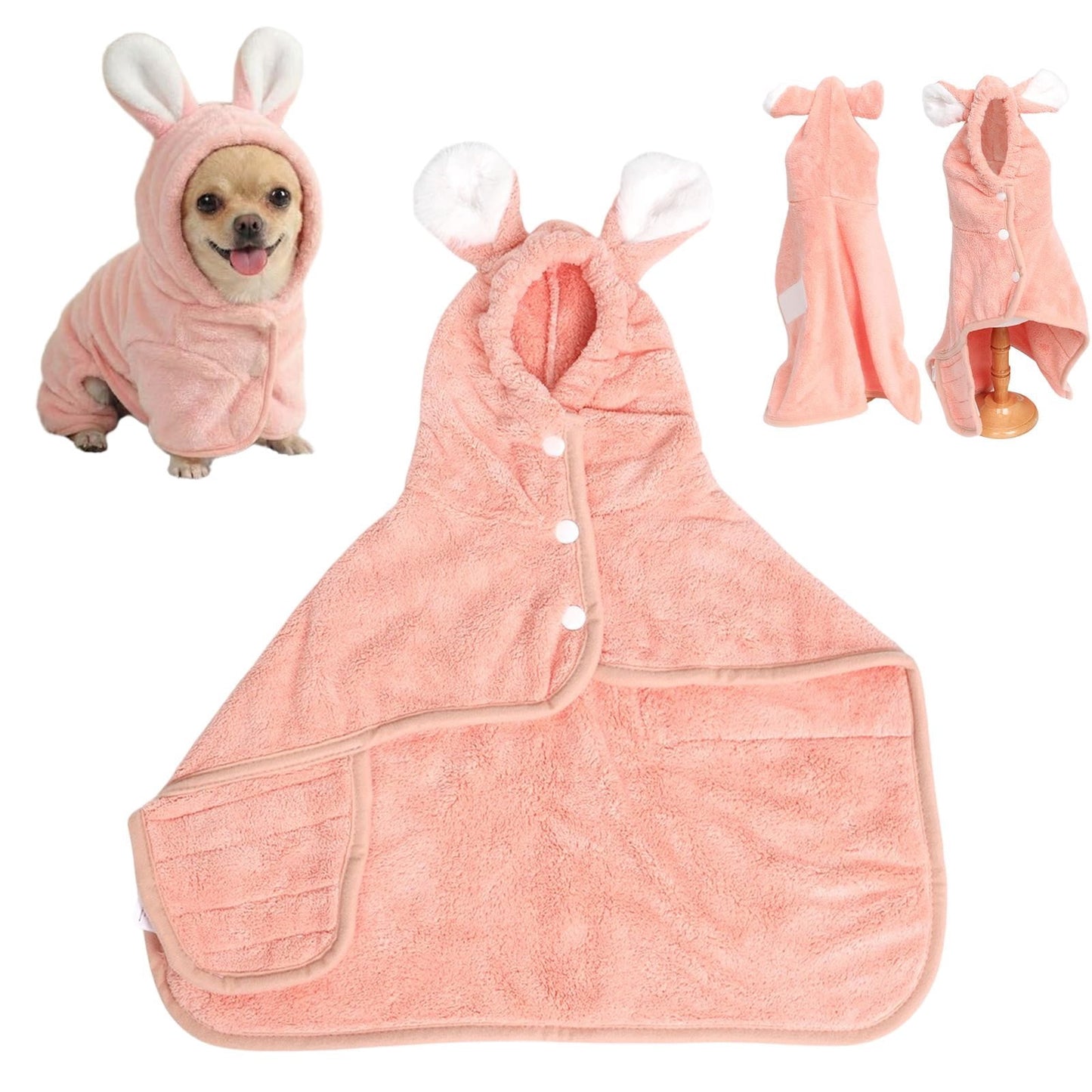 Puppy Bathrobe with Hood | Absorbent Fast-Drying Dog Robe Towel | L Pink