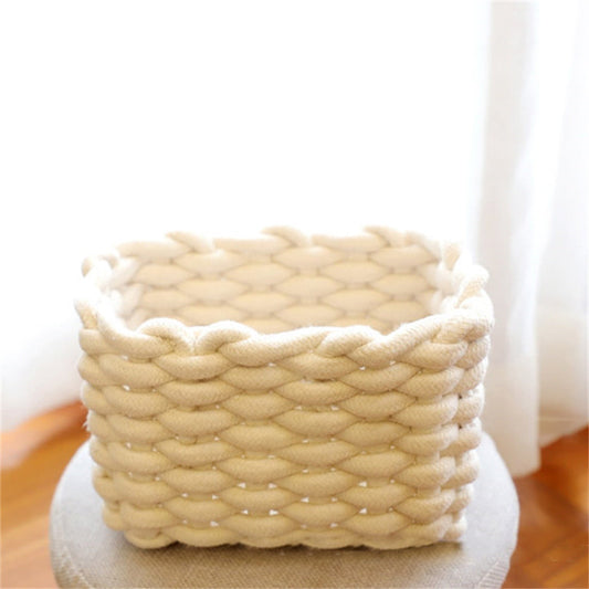 Cat Ears Pet Toy Organizer Basket | 3-Pack Woven Cotton Rope | Beige