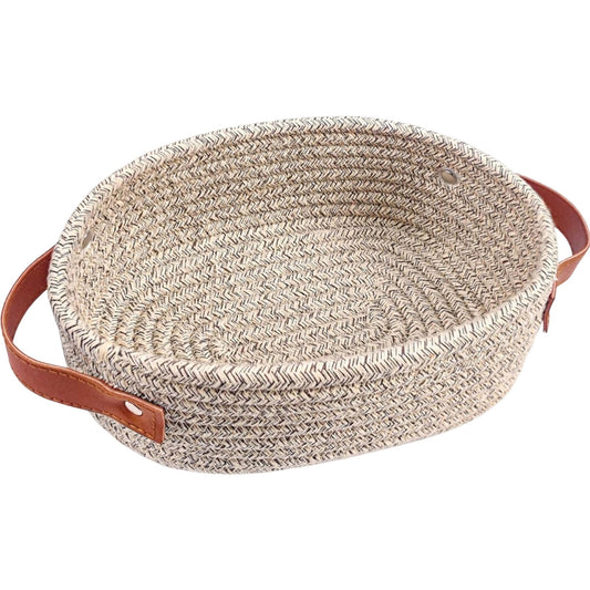 Cat Ears Pet Toy Organizer Basket | Woven Cotton Rope | 13 Inch Khaki