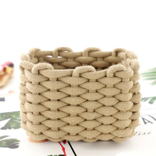 Cat Ears Pet Toy Organizer Basket | Woven Cotton Rope | 8.7 Inch Light Yellow