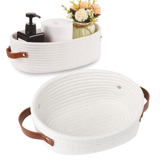 Cat Ears Pet Toy Organizer Basket | Woven Cotton Rope | 13 Inch White