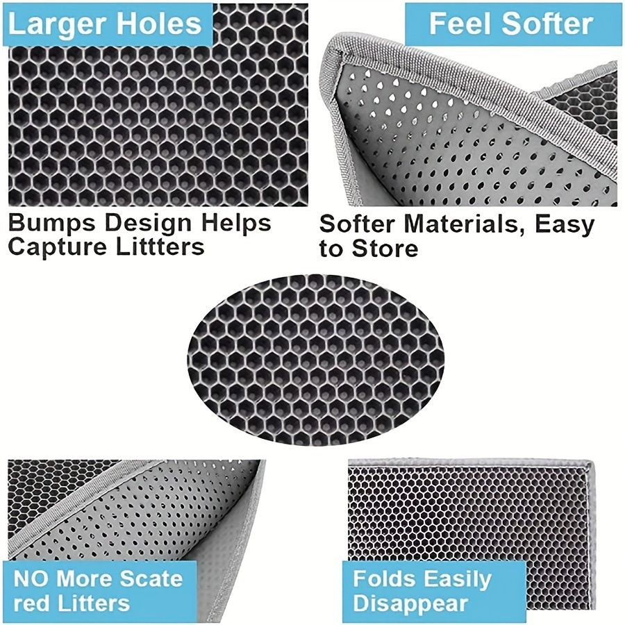 Cat Litter Mat | Double Layer Waterproof Trapping Mat | Gray | 30x30 Inch
