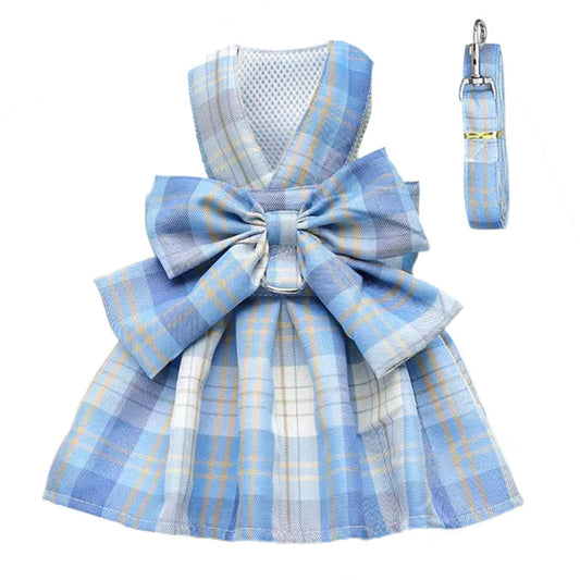 Dog Cat Bow Tie Plaid Harness and Leash Set | Adjustable Breathable Puppy Vest