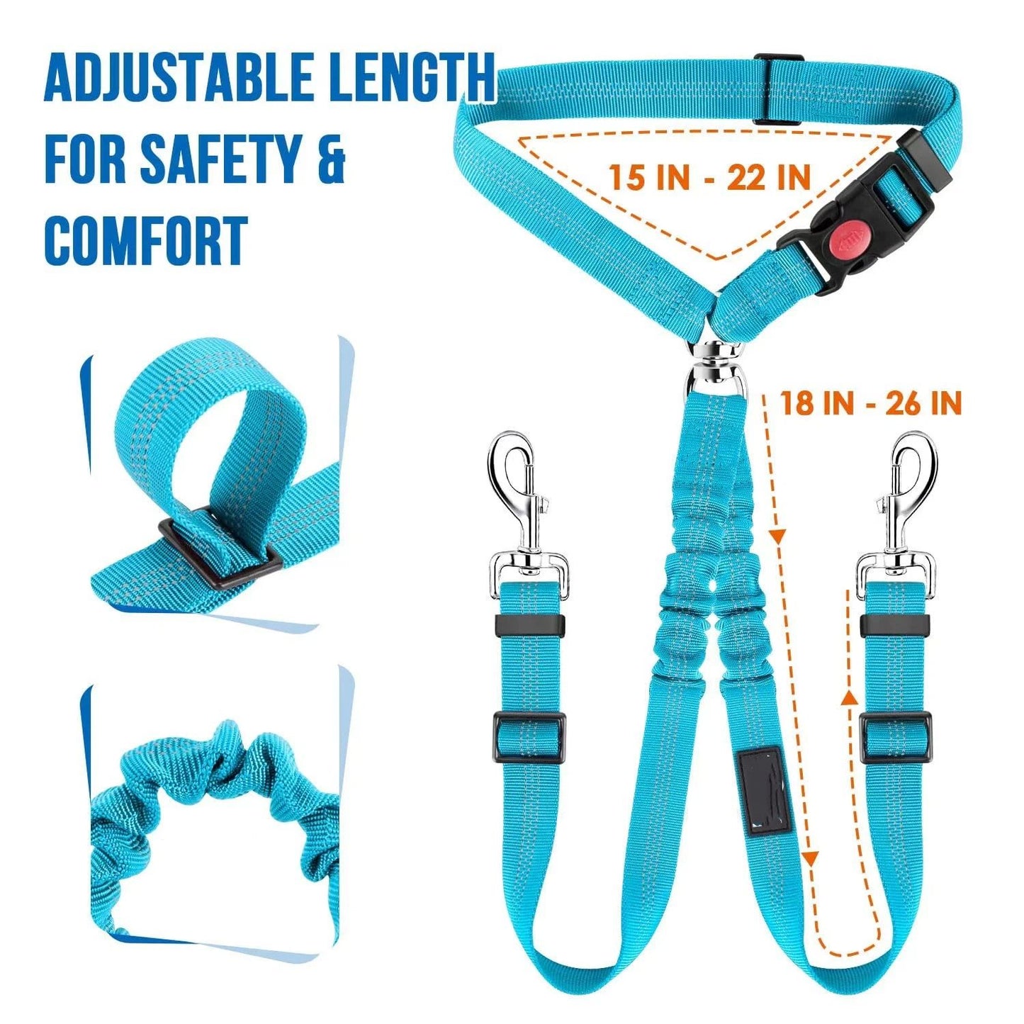 Double Dog Car Seat Belt 2-Pack | No-Tangle Safety Seatbelt | Bungee Splitter Lead