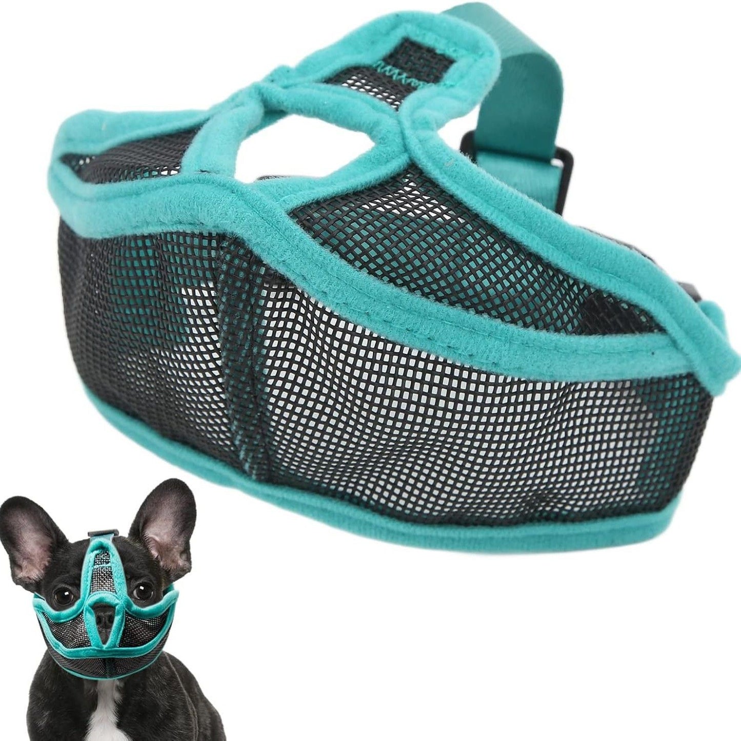 Bulldog Short Nose Dog Cover, Full Pants Design, Preventing Bites, Bulldog Soft Mesh Dog Cover, Used for Beauty Walking, Allowing Drinking and Eating(ink blue M)