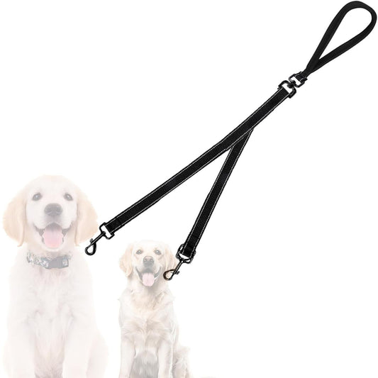 Dual Dog Leash | 360° Tangle Free Reflective Training Lead | Padded Handle | Black