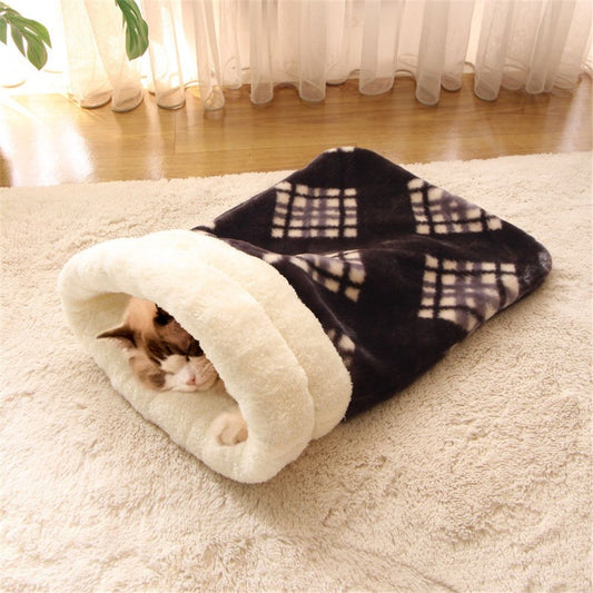 Cat Bed Cave Sleeping Bag, Pet Mat Warming Pad Sack for Cats and Small