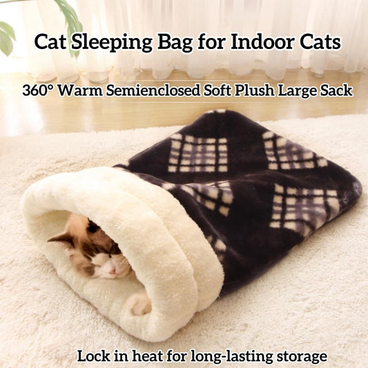 Cat Bed Cave Sleeping Bag, Pet Mat Warming Pad Sack for Cats and Small