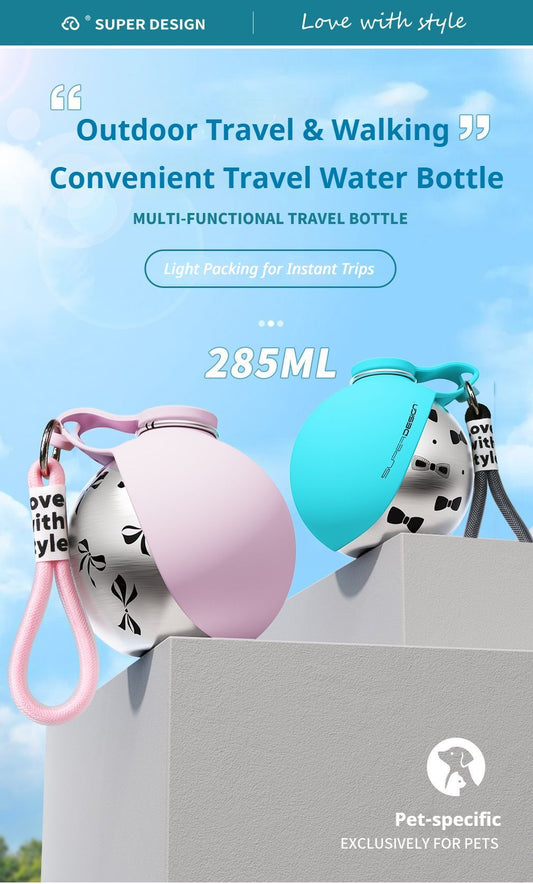 Portable Pet Water Bottle with Dispenser Bowl | Blue Floral