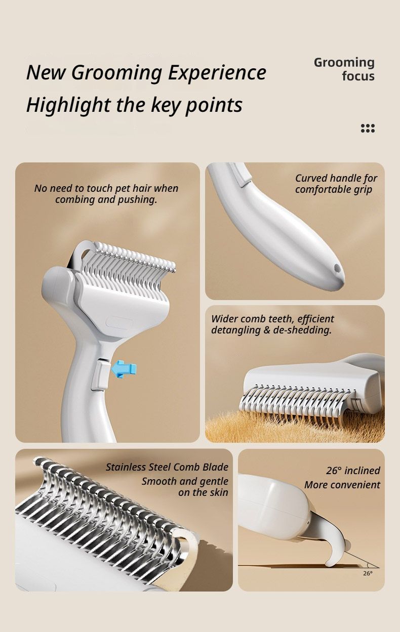 One-Touch Self-Cleaning Pet Detangling Comb | Fine & Wide Tooth | Dog & Cat