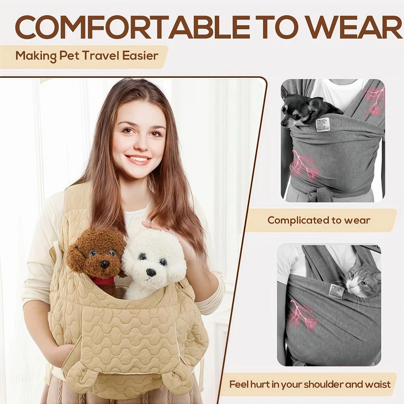 Pet Chest Carrier Front-Facing Backpack Small Dog Cat Breathable Carrier Hands-Free Sling(khaki)
