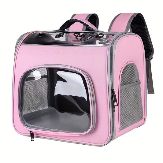 Pet Backpack Portable Transparent Foldable Comfort Design Hands-Free | PINK