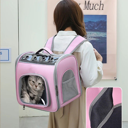 Pet Backpack Portable Transparent Foldable Comfort Design Hands-Free | PINK