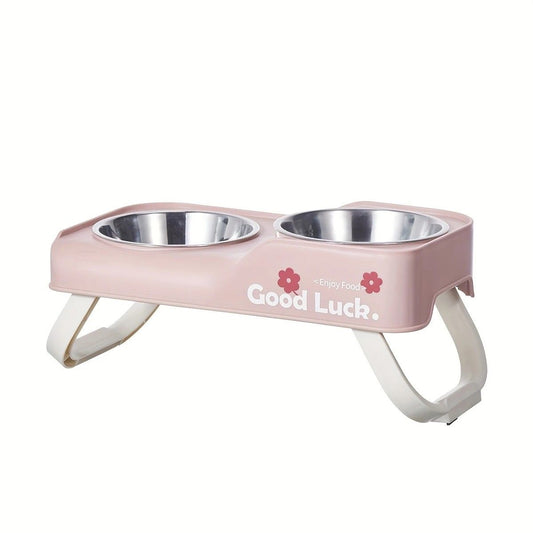 Dopamine Color Pet Bowl Set | Anti-Slip Adjustable Height | Pink