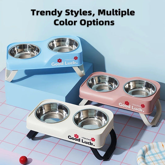 Dopamine Color Pet Bowl Set | Anti-Slip Adjustable Height | Pink