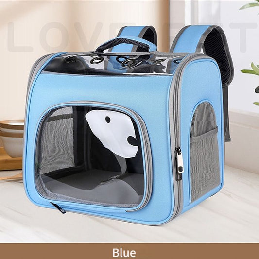 Pet Backpack Portable Transparent Foldable Comfort Design Hands-Free | BLUE