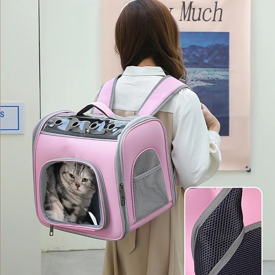 Pet Backpack Portable Transparent Foldable Comfort Design Hands-Free Travel for Cats Small Dogs(BLUE)