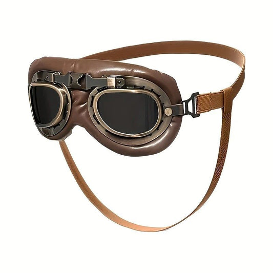Retro Aviator Dog Goggles | Windproof & UV Protection Adjustable Foldable Sunglasses for Medium-Large Dogs(Bronze-black-gray lens)