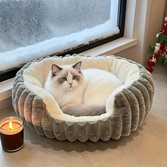 Winter Thick Rabbit Fur Pet Bed | Ultra Warm | Grey | M