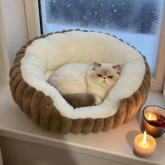 Winter Thick Rabbit Fur Pet Bed | Ultra Warm | Brown | M