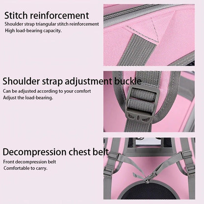 Pet Backpack Portable Transparent Foldable Comfort Design Hands-Free