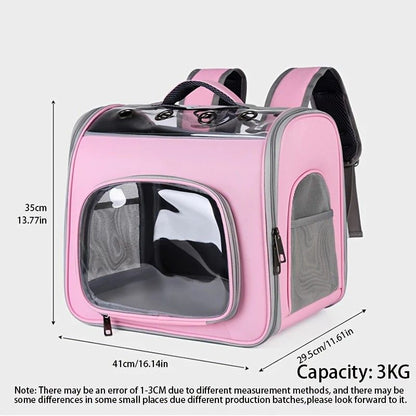 Pet Backpack Portable Transparent Foldable Comfort Design Hands-Free