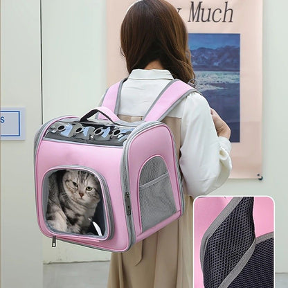 Pet Backpack Portable Transparent Foldable Comfort Design Hands-Free
