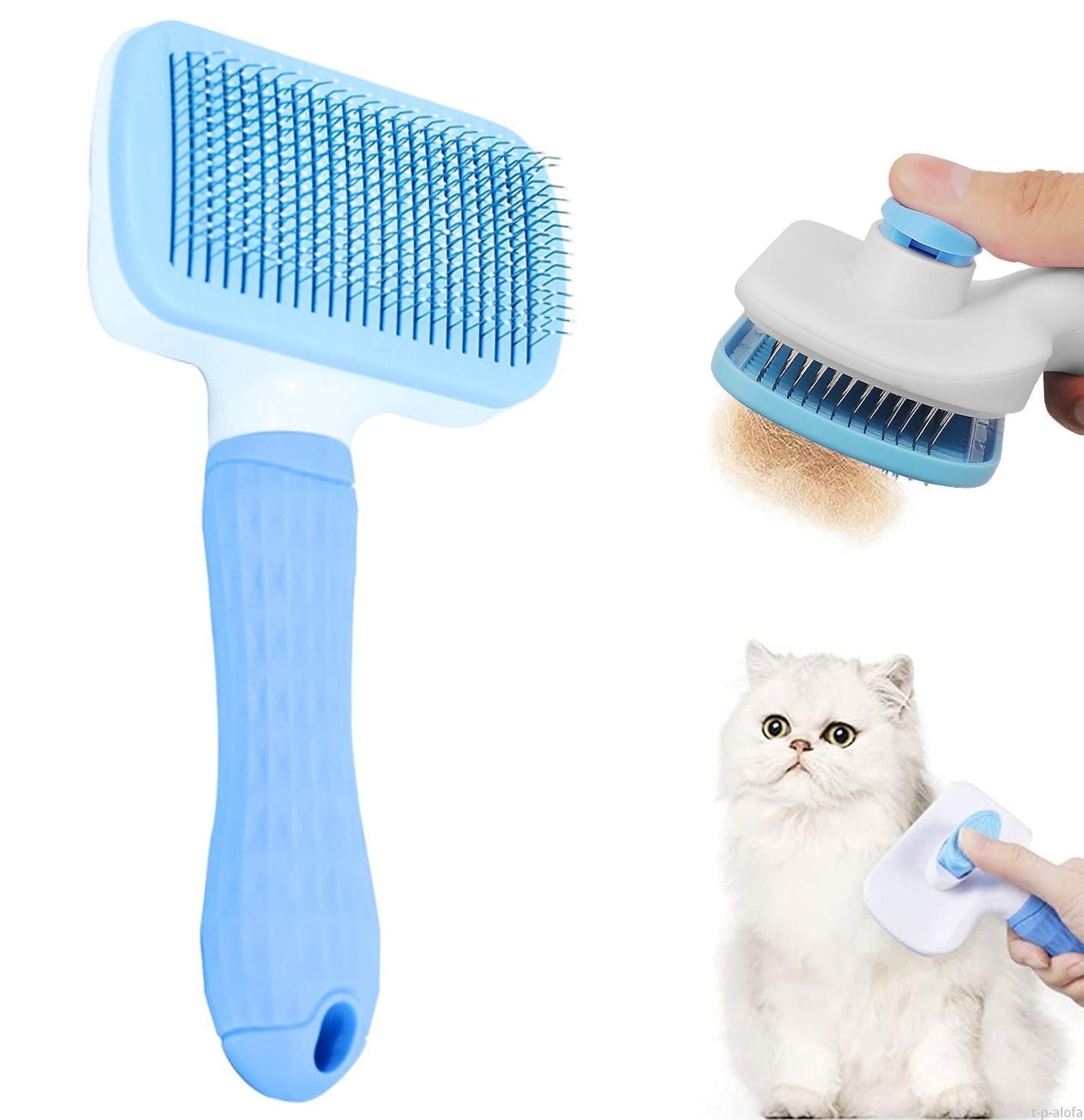 Blue Self-Cleaning Pet Slicker Brush | Push-Button Fur Release | Dog & Cat