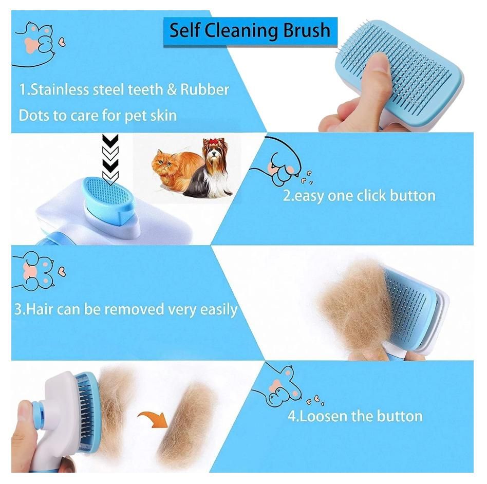 Blue Self-Cleaning Pet Slicker Brush | Push-Button Fur Release | Dog & Cat