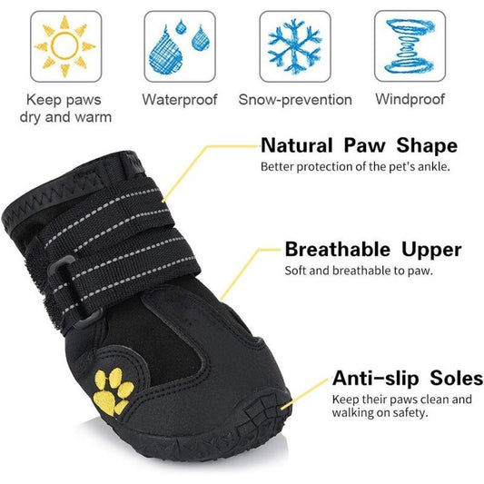 4 Pack Protective Dog Boots, Waterproof Dog Shoes for Medium and Large