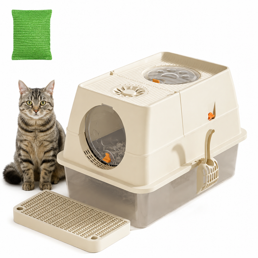Cream White Extra Large Stainless Steel Cat Litter Box | Round Top