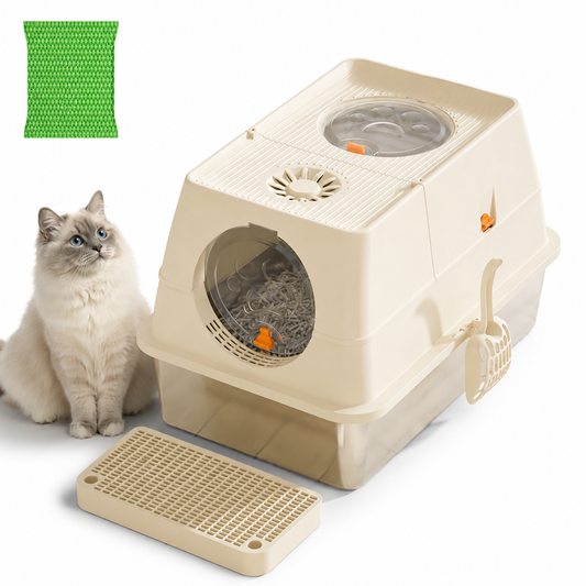 Cream White Large Stainless Steel Cat Litter Box | Round Top