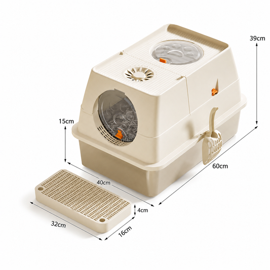 Cream White Large Stainless Steel Cat Litter Box | Round Top