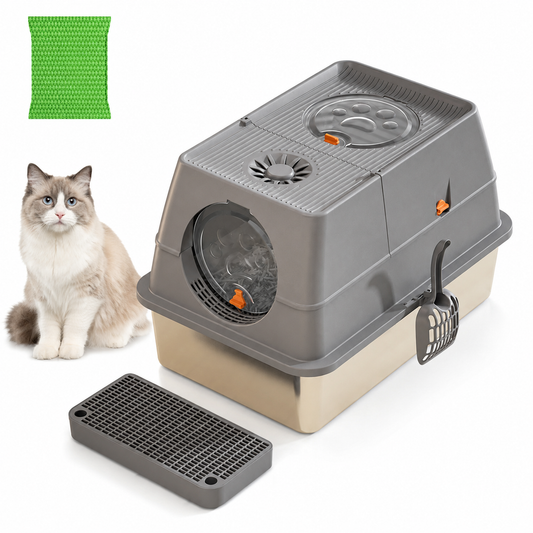 Dark Grey Large Stainless Steel Cat Litter Box | Round Top