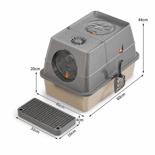 Large Stainless Steel Cat Litter Box | Foldable Covered | Square Top