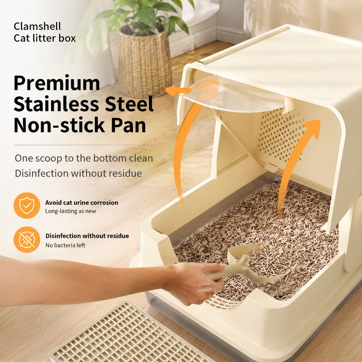 Dark Grey Large Stainless Steel Cat Litter Box | Foldable Covered | Round Top Square Door