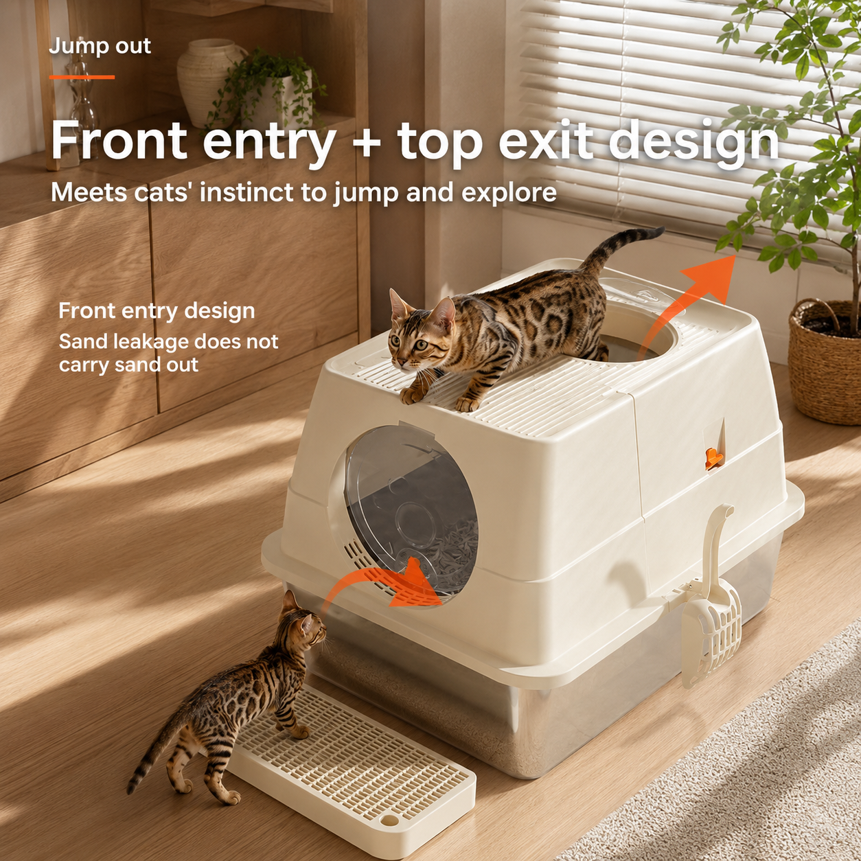 Dark Grey Large Stainless Steel Cat Litter Box | Foldable Covered | Round Top Square Door