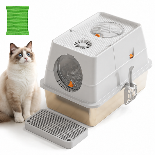 Light Grey Extra Large Stainless Steel Cat Litter Box | Round Top
