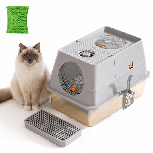 Light Grey Large Stainless Steel Cat Litter Box | Round Top