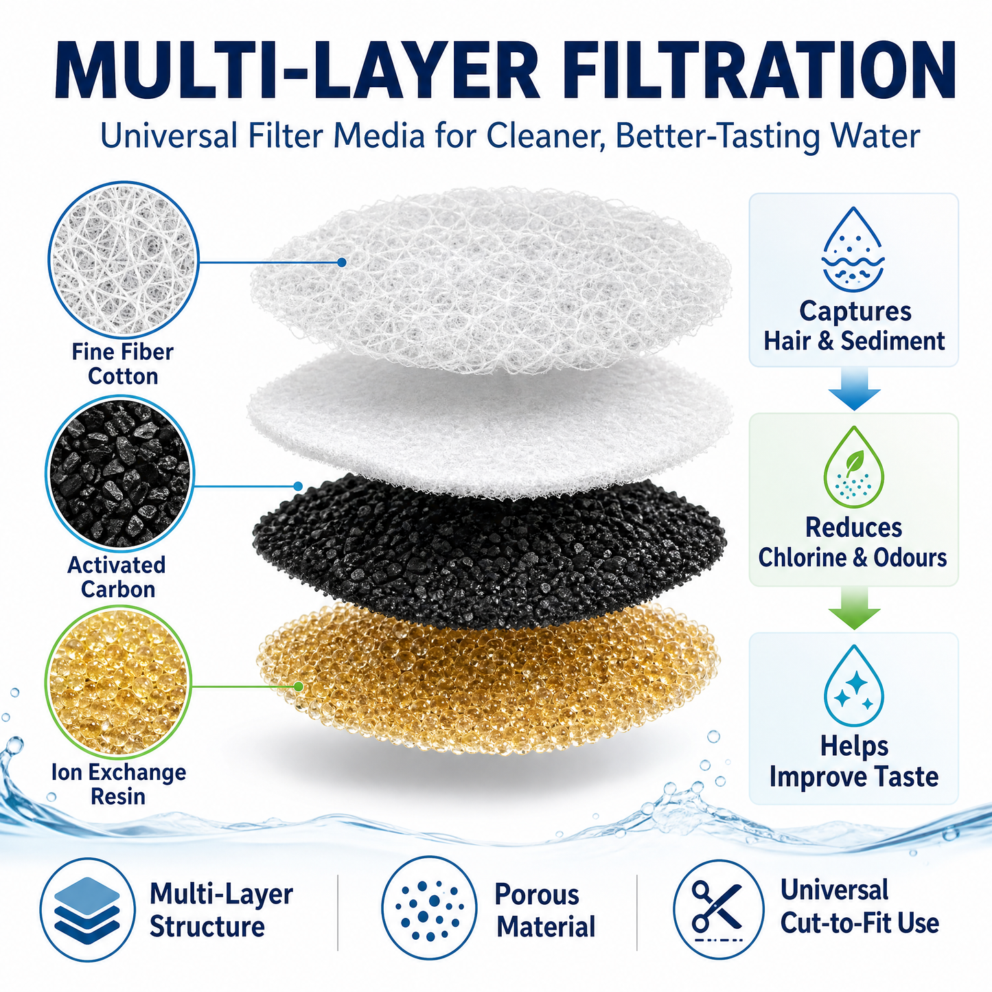 Cat Water Fountain 3L Wired | 6 Filters Included | Waterfall-Style Quiet