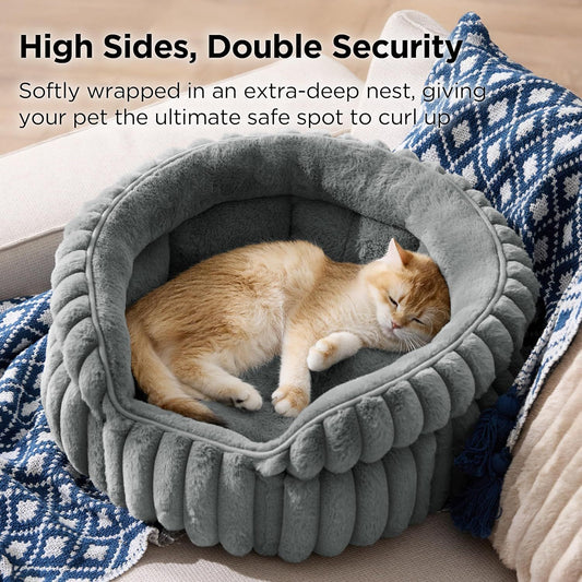 Cat Bed, Washable Round Cute Pet Beds for Indoor Cats | Gray