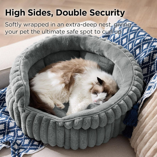 Cat Bed, Washable Round Cute Cat Beds for Indoor Cats | Gray
