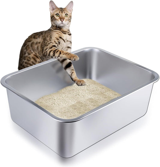 Stainless Steel Cat Litter Box | Large Metal High-Sided