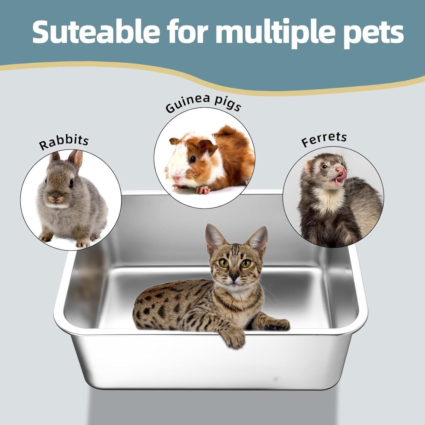 Stainless Steel Cat Litter Box | Large Metal High-Sided | Non-Stick | 23.6 x 15.8 x 8 Inch