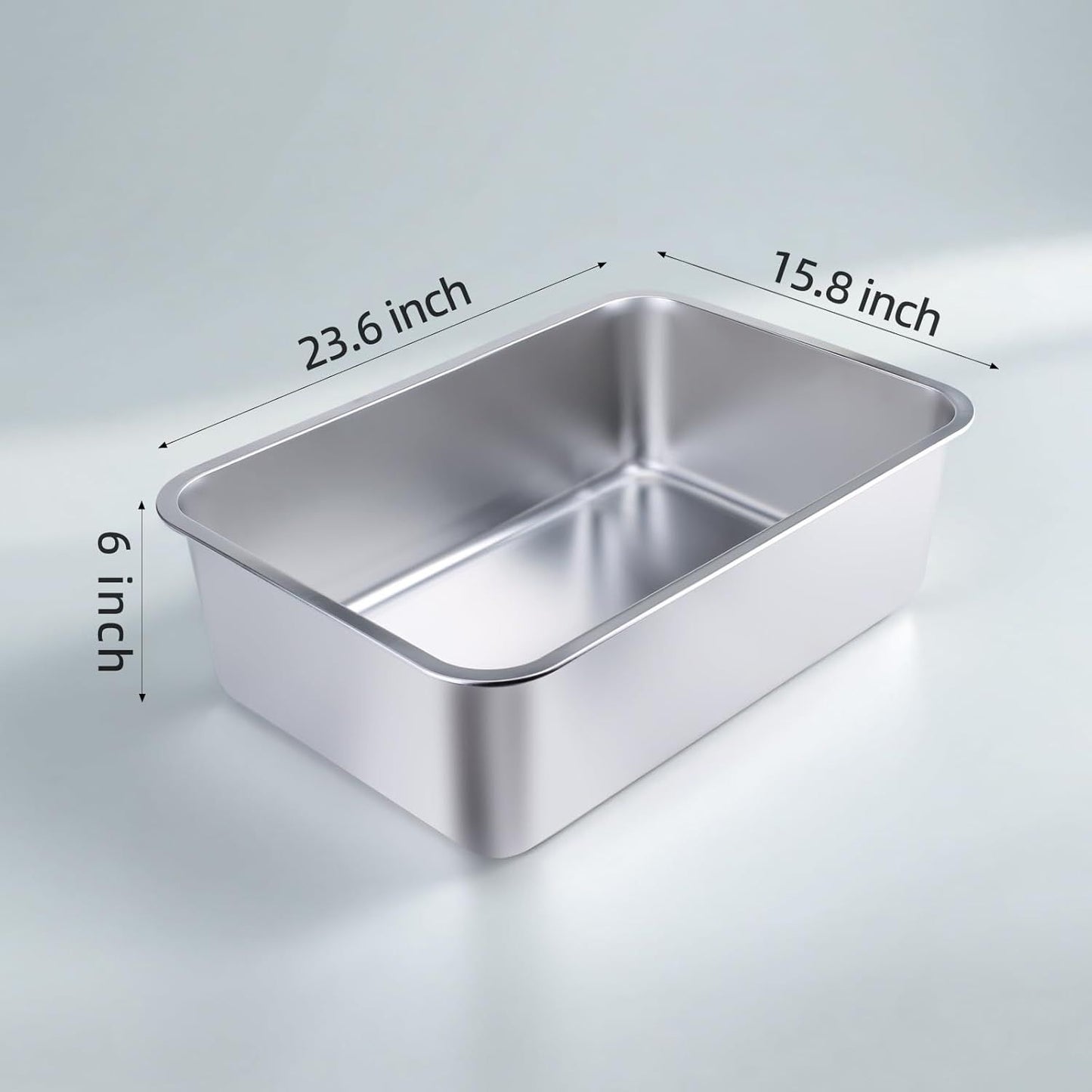 Stainless Steel Cat Litter Box | Large Metal High-Sided | Non-Stick | 23.6 x 15.8 x 6 Inch