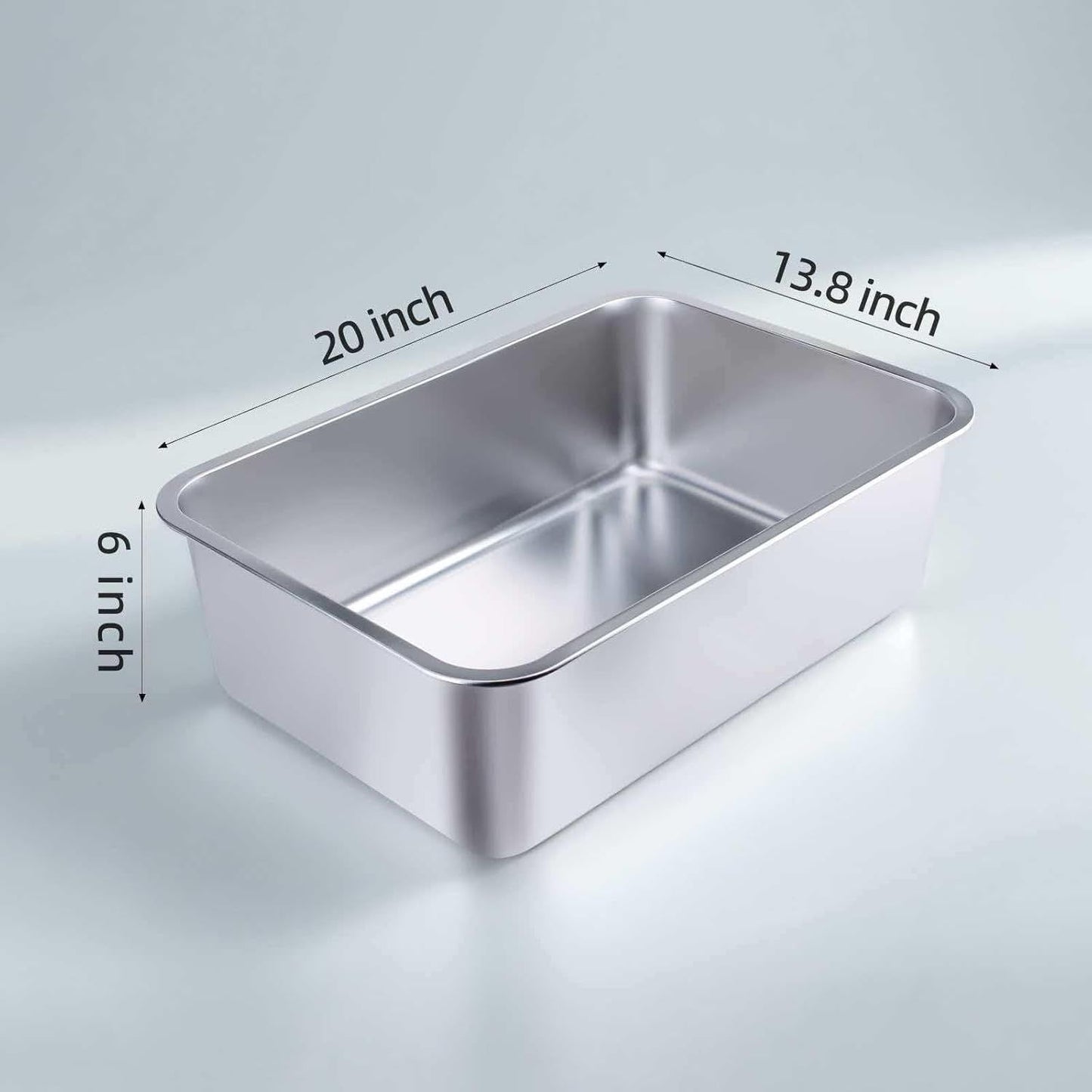 Stainless Steel Cat Litter Box | Large Metal High-Sided | Non-Stick | 20 x 13.8 x 6 Inch